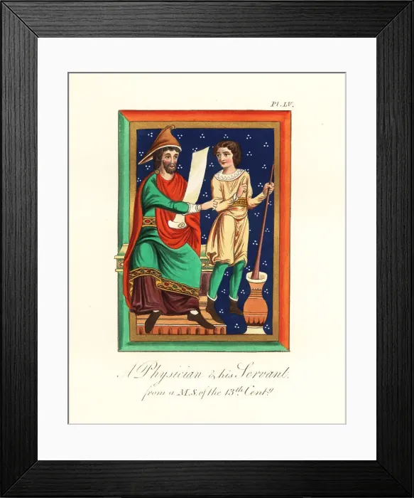 Framed Print : A physician and his servant, 13th century Framed Print : A physician and his servant, 13th century