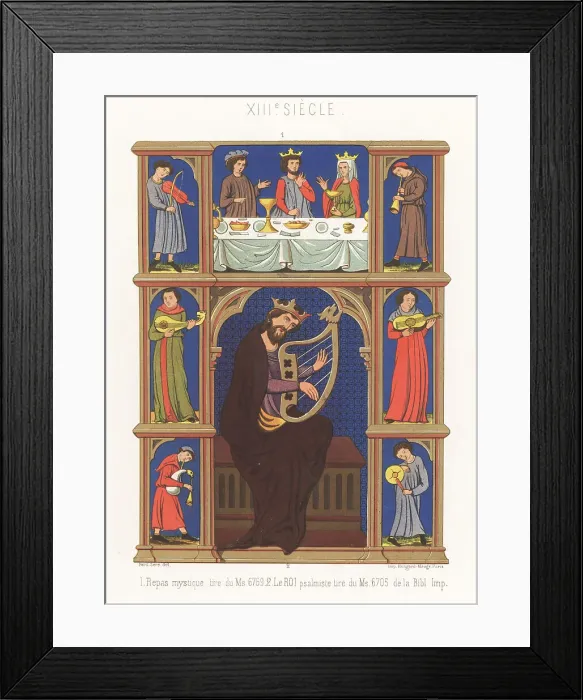 Framed Print : A mystical meal and King David playing psalms, 13th century Framed Print : A mystical meal and King David playing psalms, 13th century