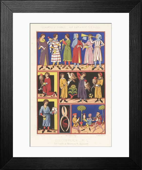 Framed Print : Falconers in Flanders and France, 12th to 14th century Framed Print : Falconers in Flanders and France, 12th to 14th century