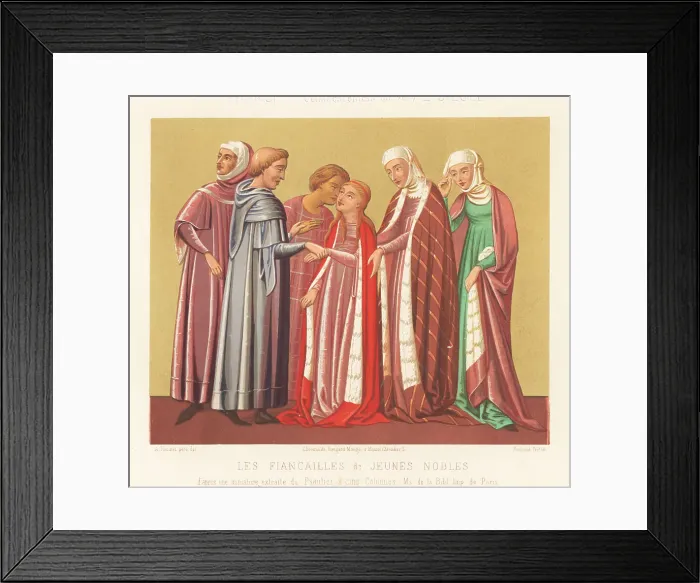 Framed Print : Engagement of two young nobles, early 14th century Framed Print : Engagement of two young nobles, early 14th century