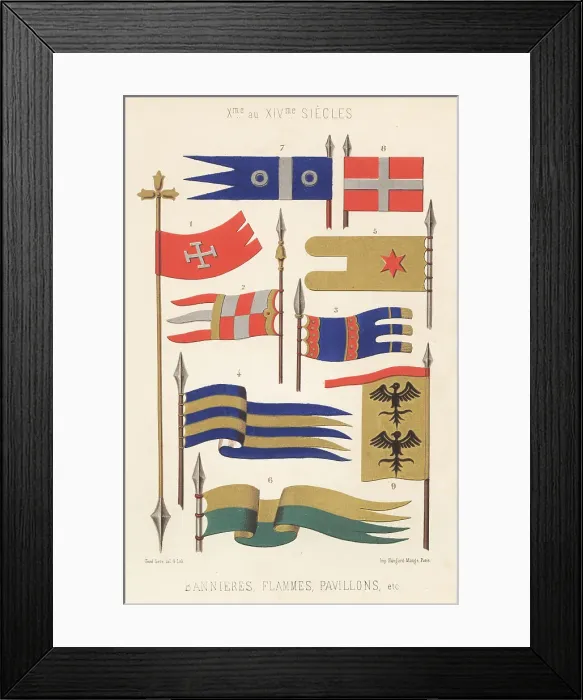 Framed Print : Banners, pennants, ensigns, 10th to 14th century Framed Print : Banners, pennants, ensigns, 10th to 14th century
