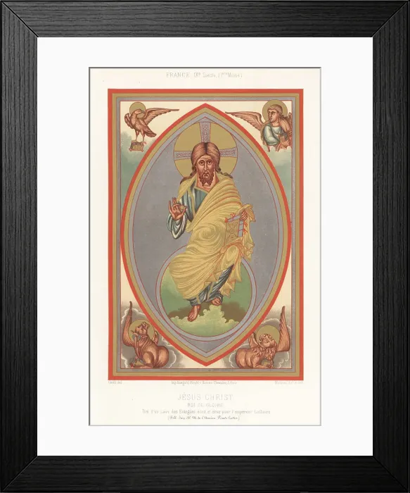 Framed Print : Miniature of Jesus Christ at his ascension, 9th century Framed Print : Miniature of Jesus Christ at his ascension, 9th century