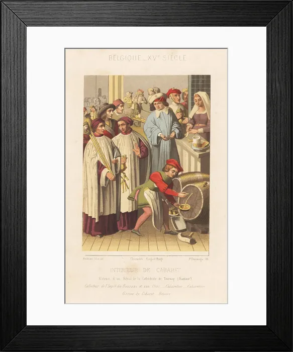 Framed Print : Interior of a bar or cabaret, Belgium, 15th century Framed Print : Interior of a bar or cabaret, Belgium, 15th century