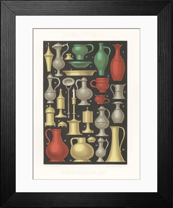 Framed Print : Pots, vases, inkwells, France 15th century Framed Print : Pots, vases, inkwells, France 15th century