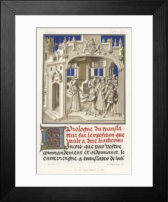 Framed Print : Jean Mielot offering his book to the Duke of Burgundy, 1457 Framed Print : Jean Mielot offering his book to the Duke of Burgundy, 1457
