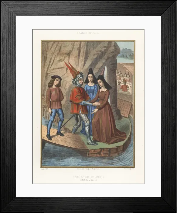 Framed Print : Cuer d'Amour arrives at the land of Compagnie, 15th century Framed Print : Cuer d'Amour arrives at the land of Compagnie, 15th century