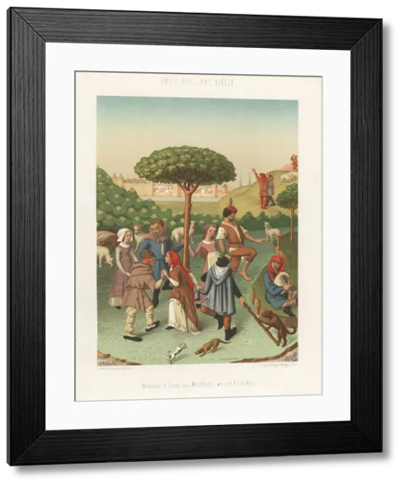 Framed Print : Peasants dancing around a tree, Netherlands, 15th century Framed Print : Peasants dancing around a tree, Netherlands, 15th century