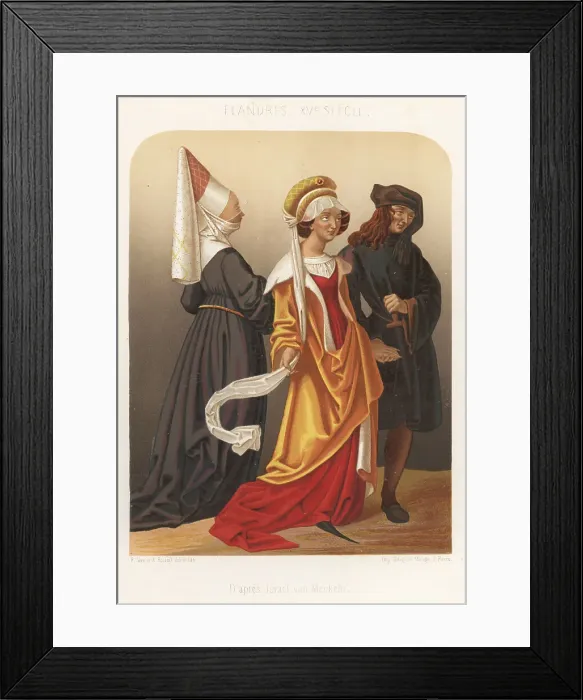 Framed Print : Three Flemish costumes, 15th century Framed Print : Three Flemish costumes, 15th century