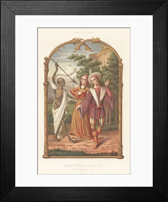 Framed Print : The Cadaver of Death separates the lovers with his bolt