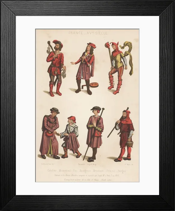 Framed Print : French costumes from La Danse Macabre, 15th century Framed Print : French costumes from La Danse Macabre, 15th century