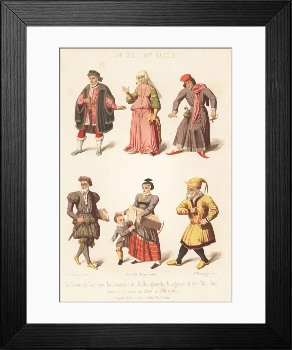 Framed Print : Swiss costumes from La Danse des Morts, 15th century Framed Print : Swiss costumes from La Danse des Morts, 15th century