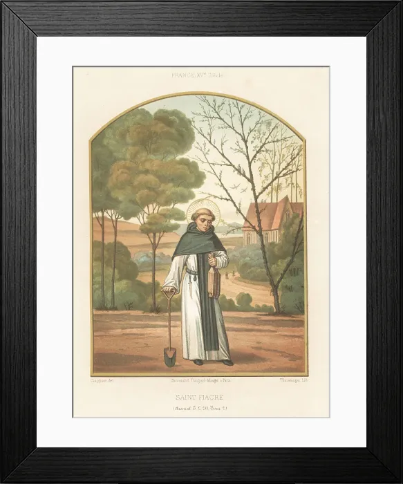 Framed Print : Saint Fiacre of Breuil with spade and bag of seeds Framed Print : Saint Fiacre of Breuil with spade and bag of seeds