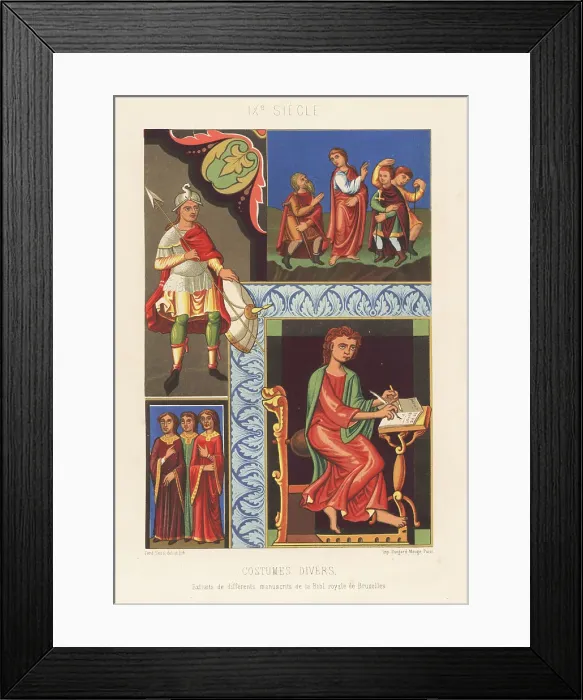 Framed Print : Various French costumes, 9th century Framed Print : Various French costumes, 9th century