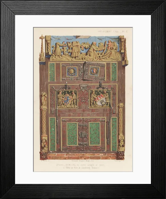 Framed Print : Oak wardrobe from Luneburg town hall, 15th century Framed Print : Oak wardrobe from Luneburg town hall, 15th century