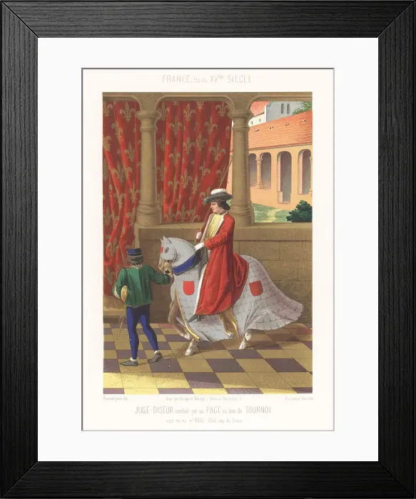 Framed Print : A judge led by a page to the tournament lists, 1460 Framed Print : A judge led by a page to the tournament lists, 1460