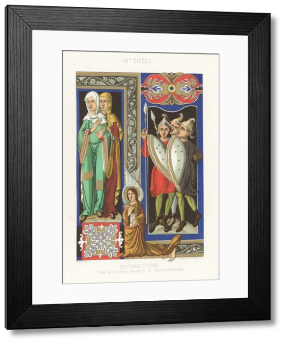 Framed Print : Various French costumes of the 9th century Framed Print : Various French costumes of the 9th century