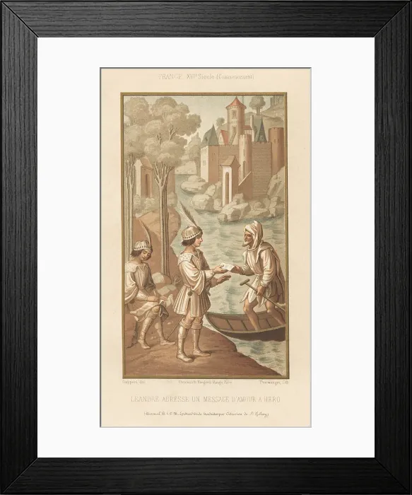 Framed Print : Leander sending a love letter to Hero Framed Print : Leander sending a love letter to Hero