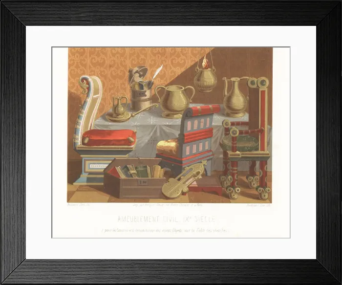 Framed Print : Various French furniture, 9th century Framed Print : Various French furniture, 9th century