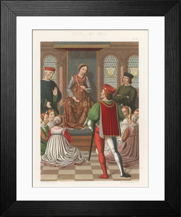Framed Print : Italian costumes at the Genoese court, early 16th century Framed Print : Italian costumes at the Genoese court, early 16th century