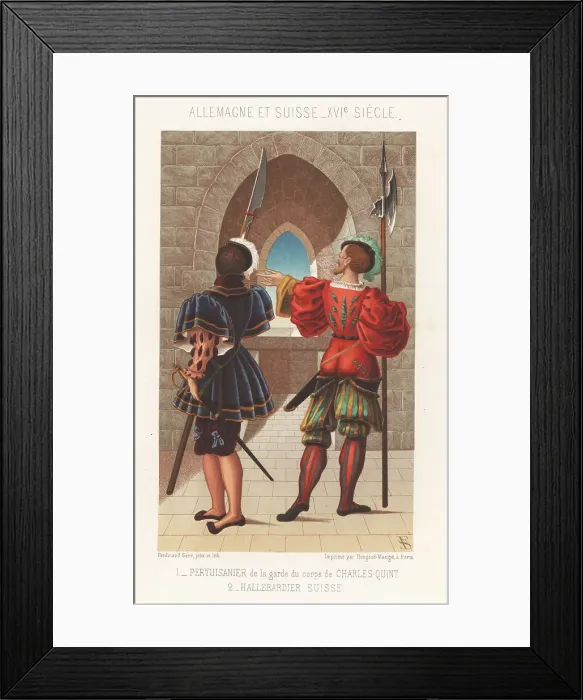 Framed Print : German partisaner and Swiss halberdier. 16th century Framed Print : German partisaner and Swiss halberdier. 16th century