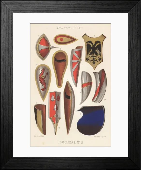 Framed Print : Military shields or bucklers, 11th to 16th centuries Framed Print : Military shields or bucklers, 11th to 16th centuries