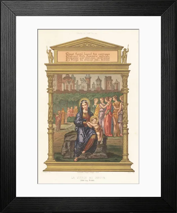 Framed Print : The Virgin Mary and baby Jesus in a garden Framed Print : The Virgin Mary and baby Jesus in a garden