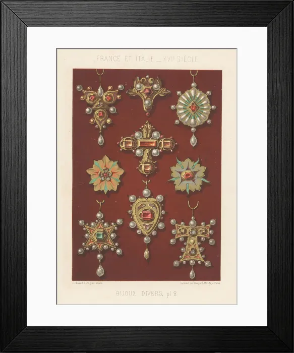 Framed Print : Examples of pendants, France and Italy, 16th century Framed Print : Examples of pendants, France and Italy, 16th century