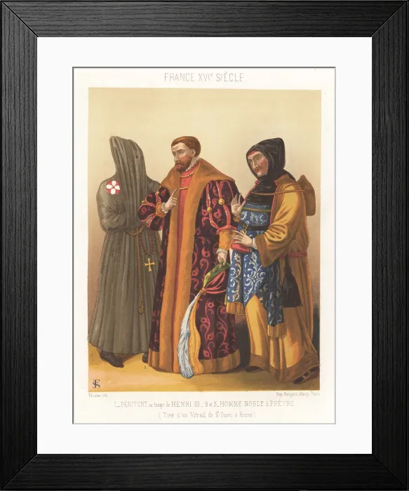 Framed Print : Penitent, nobleman and priest, France, 16th century Framed Print : Penitent, nobleman and priest, France, 16th century