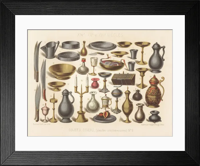 Framed Print : French tableware, 14th to 16th century Framed Print : French tableware, 14th to 16th century