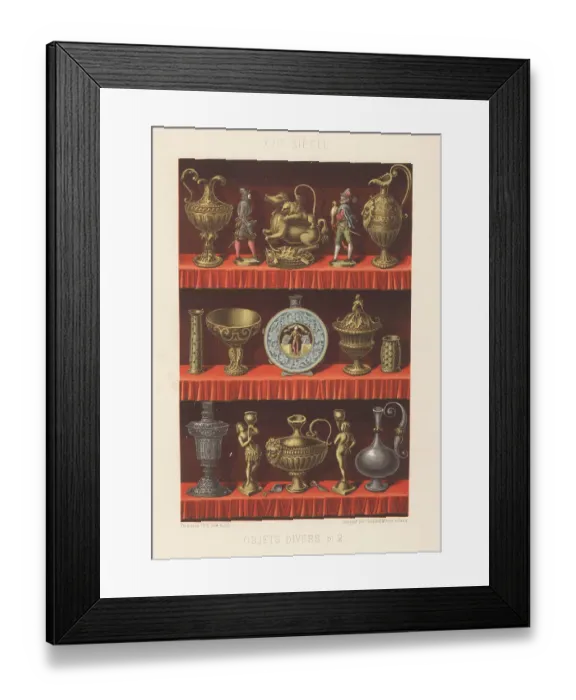 Framed Print : Decorative Renaissance vases, statuettes, 16th century Framed Print : Decorative Renaissance vases, statuettes, 16th century