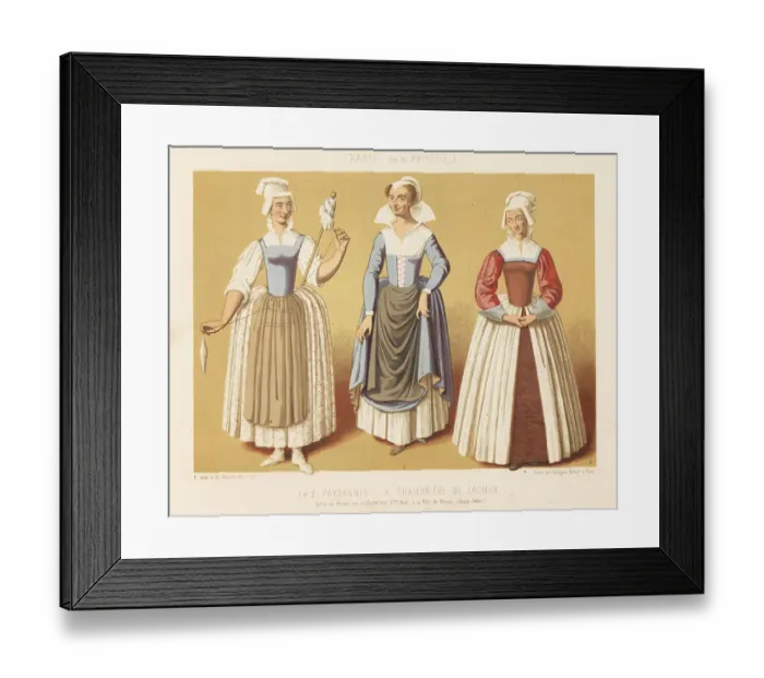 Framed Print : Costumes of French peasant women and maid, 16th century Framed Print : Costumes of French peasant women and maid, 16th century