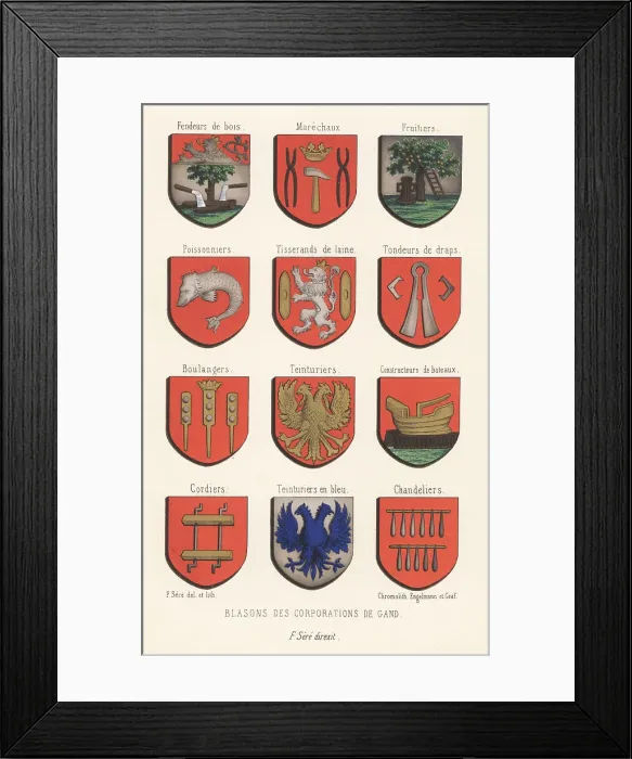 Framed Print : Coats of arms or escutcheons of the guilds of Ghent Framed Print : Coats of arms or escutcheons of the guilds of Ghent