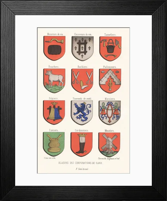 Framed Print : Coats of arms or escutcheons of the guilds of Ghent Framed Print : Coats of arms or escutcheons of the guilds of Ghent