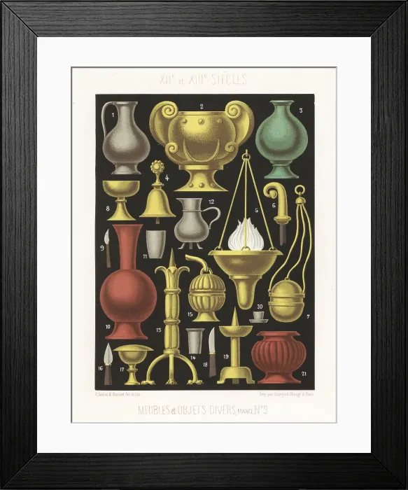 Framed Print : Lamps, vases and other furniture, 12th and 13th centuries Framed Print : Lamps, vases and other furniture, 12th and 13th centuries