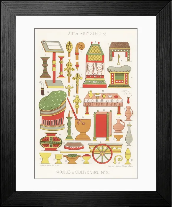Framed Print : Furniture, tools and other objects, 12th and 13th centuries Framed Print : Furniture, tools and other objects, 12th and 13th centuries