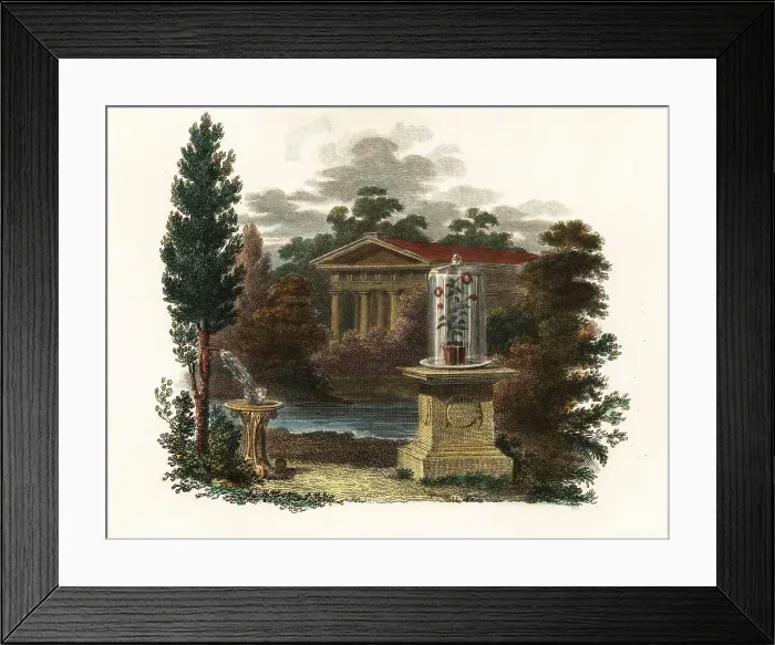 Framed Print : Scientific inventions of Stephen Hales in a garden Framed Print : Scientific inventions of Stephen Hales in a garden