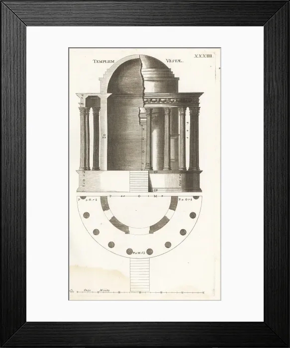 Framed Print : Elevation, section and plan of the Temple of Vesta Framed Print : Elevation, section and plan of the Temple of Vesta