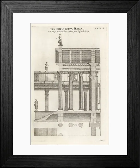 Framed Print : Elevation and plan of the Temple of Minerva, Rome