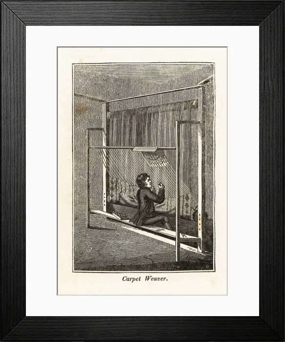 Framed Print : Carpet weaver knotting a rug on a frame Framed Print : Carpet weaver knotting a rug on a frame