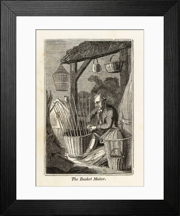 Framed Print : Basket maker weaving a basket from willow Framed Print : Basket maker weaving a basket from willow