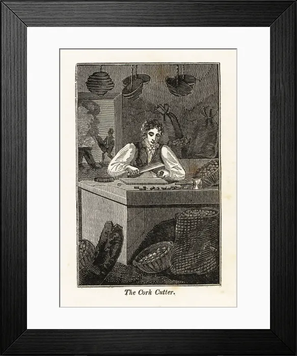 Framed Print : Cork cutter using a knife to cut cork in a workshop Framed Print : Cork cutter using a knife to cut cork in a workshop