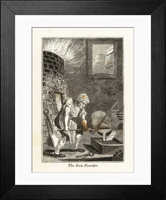 Framed Print : Iron founder pouring molten metal in an ironworks Framed Print : Iron founder pouring molten metal in an ironworks