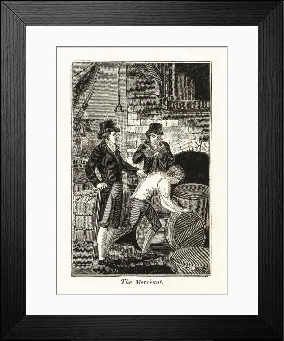 Framed Print : Merchant and clerk checking freight at the docks Framed Print : Merchant and clerk checking freight at the docks