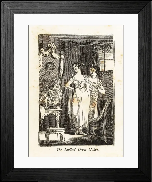 Framed Print : Ladies dress-maker with customer in a parlour Framed Print : Ladies dress-maker with customer in a parlour