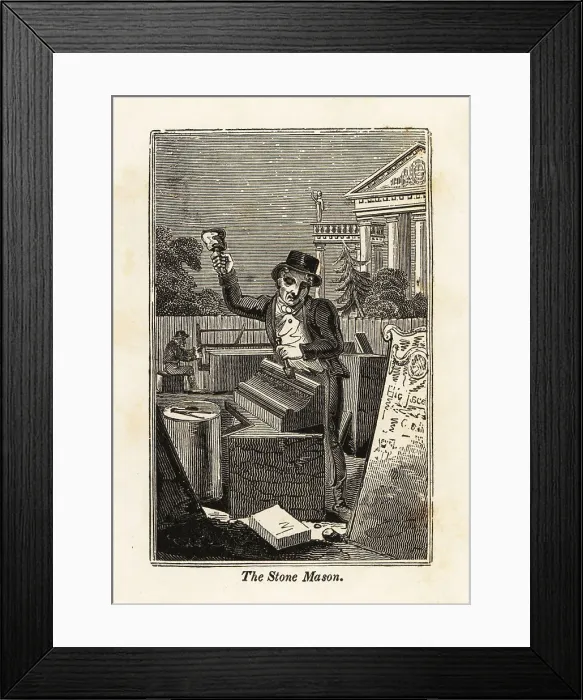 Framed Print : Stone mason carving a stone cornice with mallet and chisel Framed Print : Stone mason carving a stone cornice with mallet and chisel