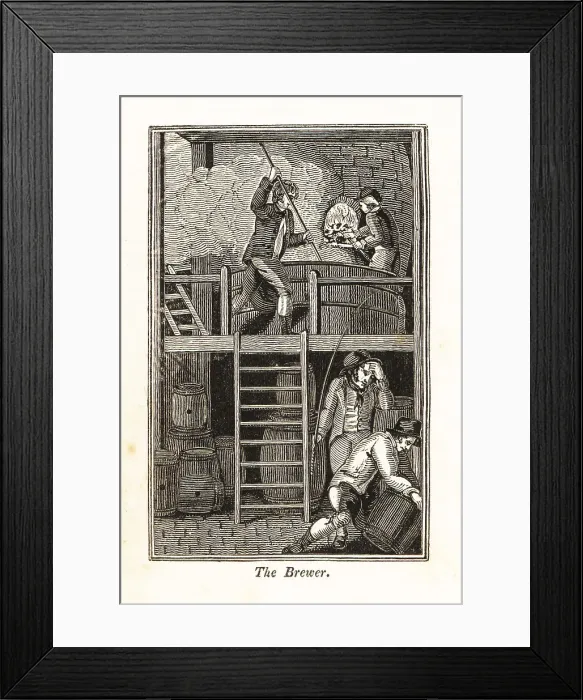 Framed Print : Brewer stirring mash in a huge vat in a brewery Framed Print : Brewer stirring mash in a huge vat in a brewery