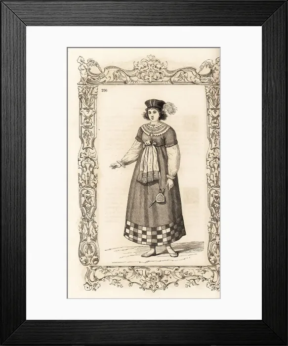 Framed Print : Costume of a young woman of Lolland, 16th century Framed Print : Costume of a young woman of Lolland, 16th century