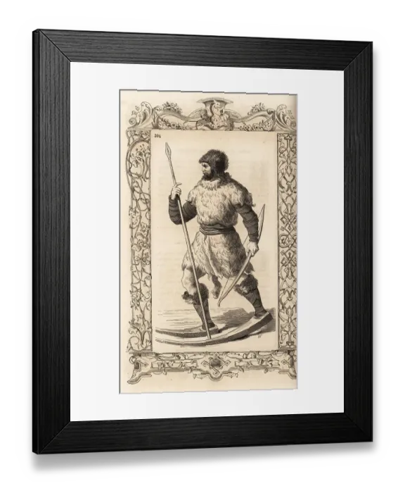 Framed Print : Man of the Fenni people or Screrefennae (skiing Finns) Framed Print : Man of the Fenni people or Screrefennae (skiing Finns)
