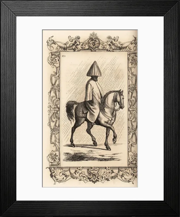 Framed Print : A Turkish's man method of riding in the rain, 16th century Framed Print : A Turkish's man method of riding in the rain, 16th century