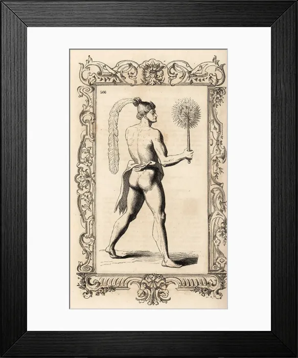 Framed Print : Costume of a Timucua fan bearer, Florida Framed Print : Costume of a Timucua fan bearer, Florida